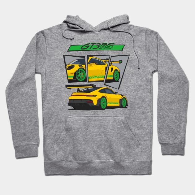 car 911 gt3 rs racing edition detail yellow green Hoodie by creative.z